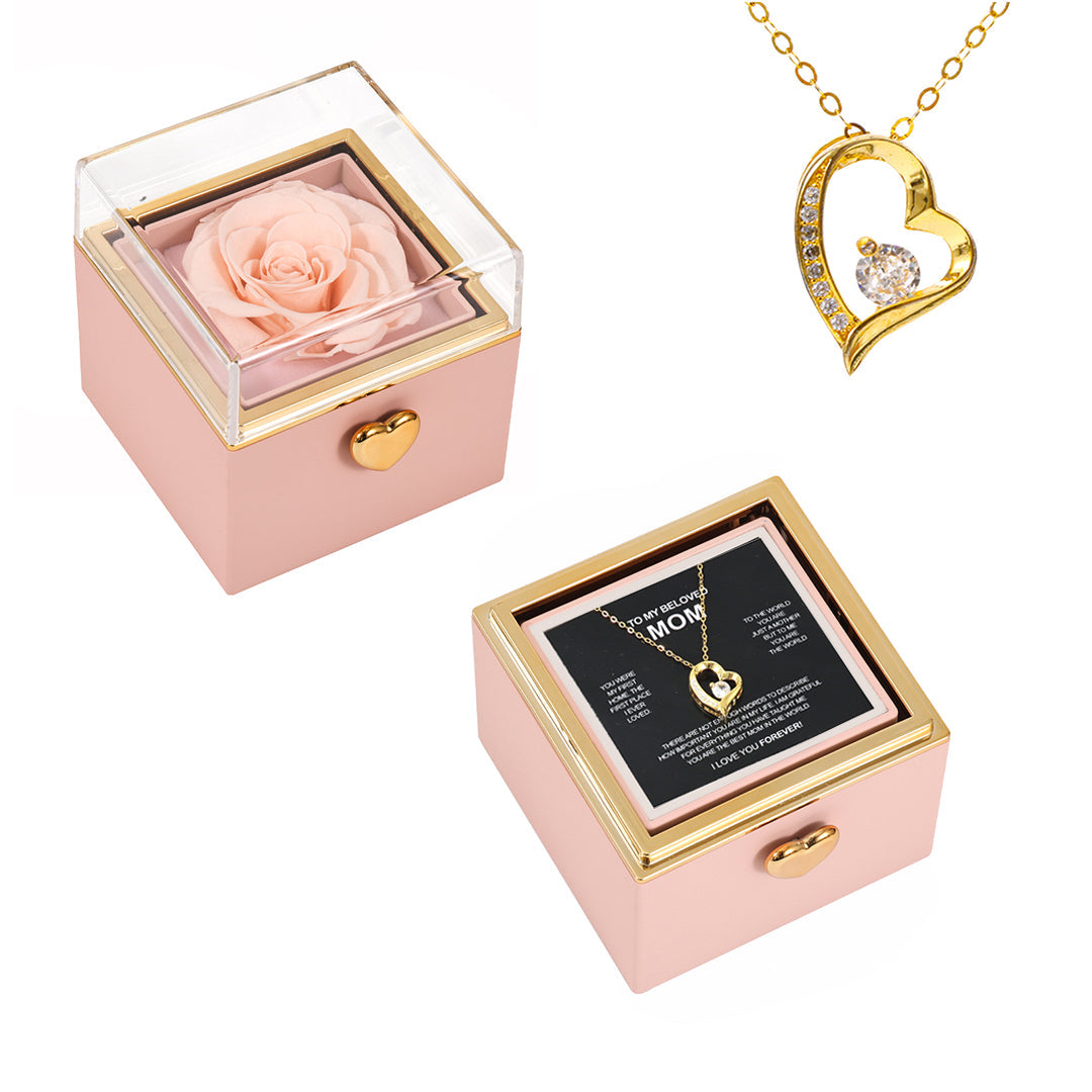 14K White Gold Necklace with Surprise Rosebox - To My Mom