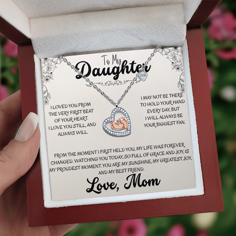 To My Daughter "First Heartbeat" Necklace | Baby Feet Keepsake