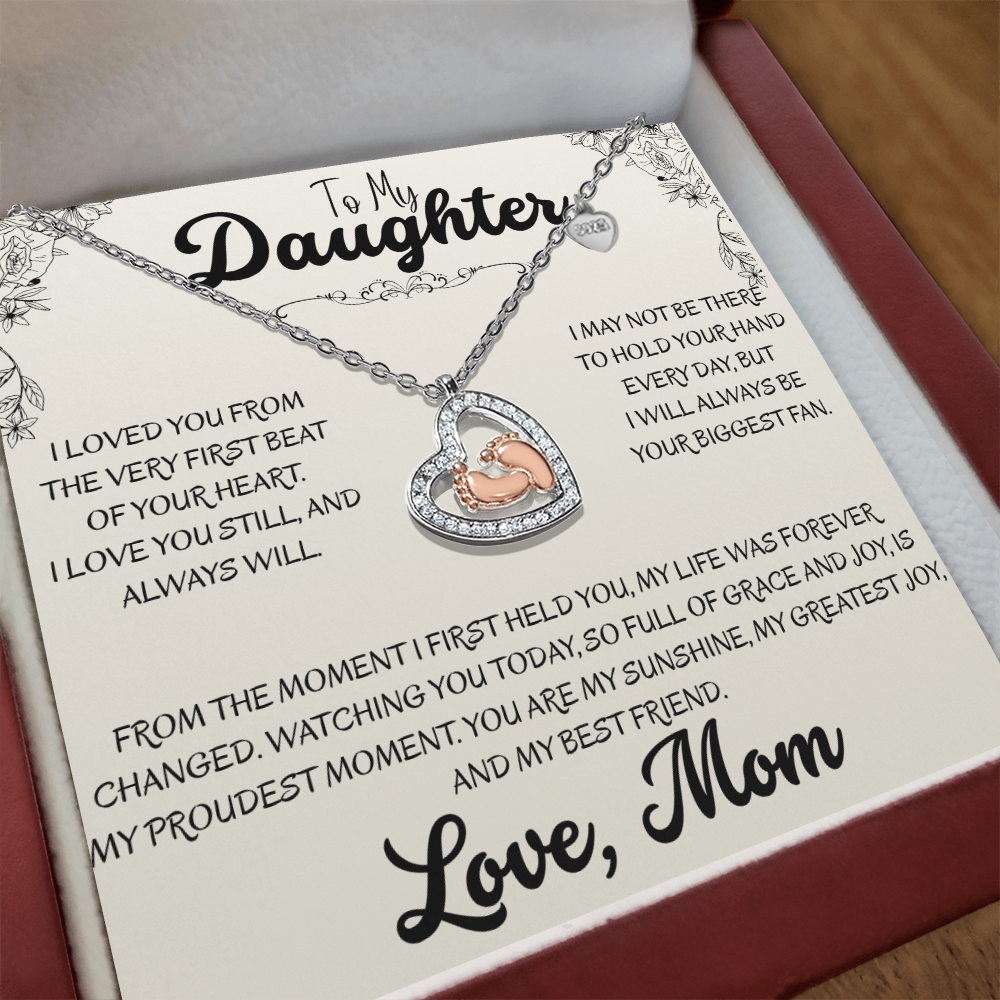 To My Daughter "First Heartbeat" Necklace | Baby Feet Keepsake