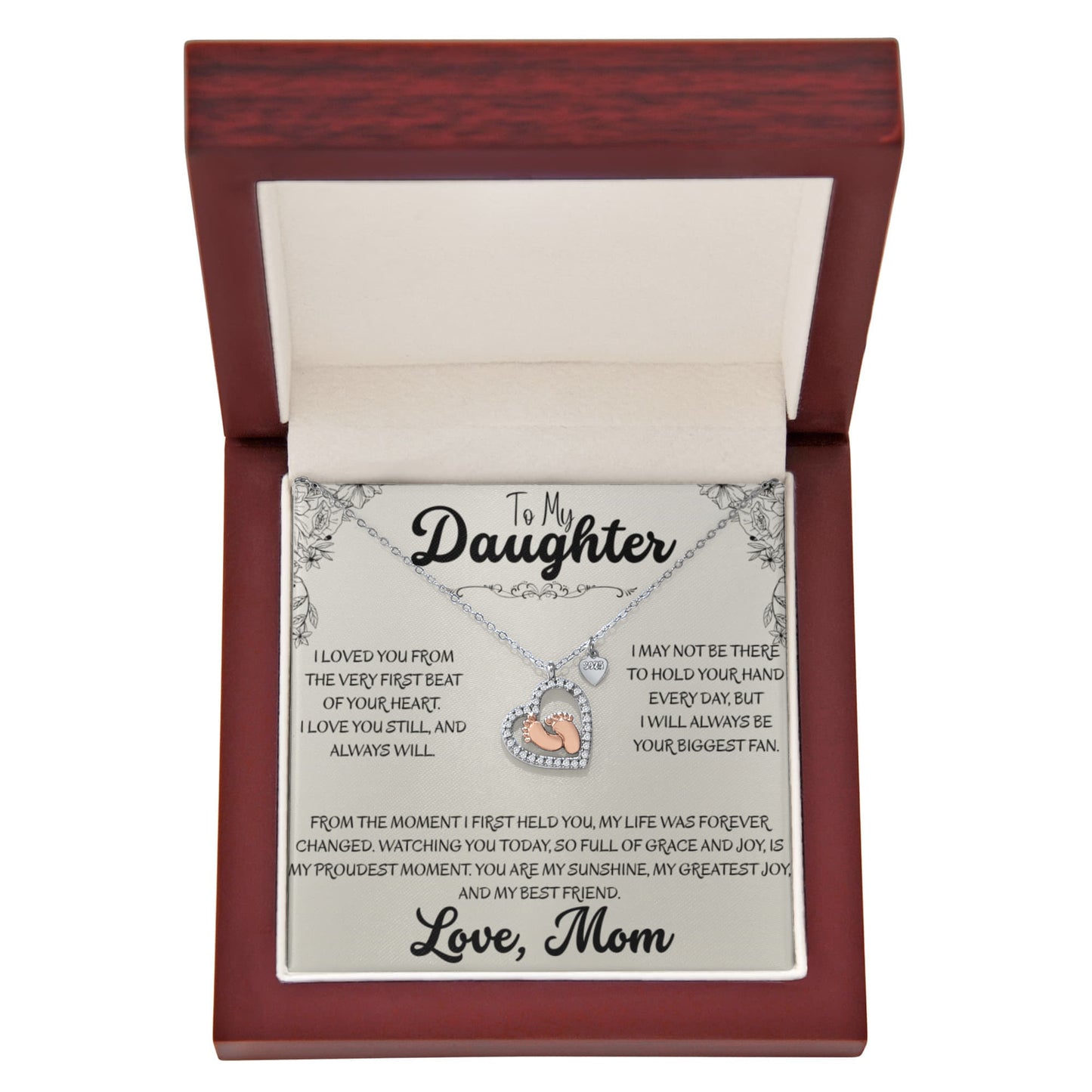 To My Daughter "First Heartbeat" Necklace | Baby Feet Keepsake